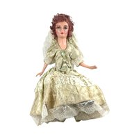 Antique Bed Doll - 27" Boudoir Doll in Light Green Dress - Vintage Doll with Character - Shabby Chic Decor - Collector's Item
