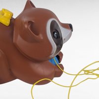 Vintage 1979 Fisher Price Roly Raccoon Pull Toy #172, Rolling Chime Ball Animal, Late 70s Toddler Toy, Woodland Nursery Decor