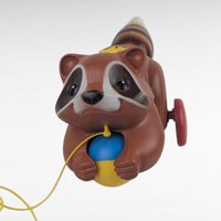 Vintage 1979 Fisher Price Roly Raccoon Pull Toy #172, Rolling Chime Ball Animal, Late 70s Toddler Toy, Woodland Nursery Decor