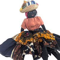 Vintage 17" Jamaican Folk Art Doll with Handcrafted Fabric Dress, Straw Hat, Collectible Caribbean Souvenir, Gift for Doll Collectors