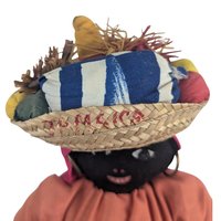 Vintage 17" Jamaican Folk Art Doll with Handcrafted Fabric Dress, Straw Hat, Collectible Caribbean Souvenir, Gift for Doll Collectors