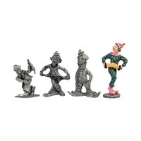 Vintage Pewter Clown Figurines Set, Metal Circus Clown Decor, Whimsical Clown Collection, Shelf Display