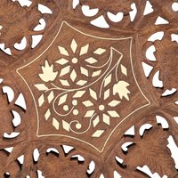 Vintage Indian Wooden Trivet, Carved Floral Design, 8 Inch, Handmade Kitchen Decor, Rustic Table Protector