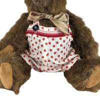 Vintage Brown Plush Teddy Bear, Polka Dot Outfit, Movable Limbs, 11" Tall, Collectible Teddy Bear, Children's Toy, Nursery Decor