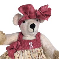 Handmade 1997 Signed Teddy Bear - 10 Inch Girl Bear in Dress - Collectible Teddy Bear - Vintage Teddy Bear Gift
