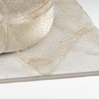 Vintage 1960s Martha Jean Bridal Pillbox Hat with Birdcage Veil, Ivory Satin Cocktail Hat for Display or Restoration