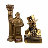 Vintage Old Mr. Boston Whiskey Decanter & 1969 Ezra Brooks Churchill Iron Curtain Speech Decanter, Empty, Collectible Barware, History Buff