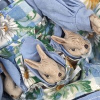 Vintage Mother Rabbit with Baby Bunnies Figurine | Ceramic and Cloth Rabbit Family | Easter Decor | Spring Decor | Nursery Decor