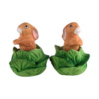 Vintage Bunny Figurines, Pair of Bunnies in Lettuce, Ceramic Bunnies, Easter Decor, Spring Decor, Collectible Figurines