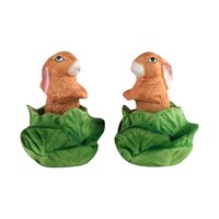 Vintage Bunny Figurines, Pair of Bunnies in Lettuce, Ceramic Bunnies, Easter Decor, Spring Decor, Collectible Figurines