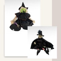 Vintage Halloween Witch Doll Pair - Rope Hair Witch, Judy Hunter Jester Witch - Spooky Decor, Collectible Dolls, Halloween Gift