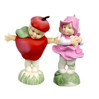 Dept. 56 Flowerpot Pair, "You're In My Heart" & "Apple Of My Eye", 2001 Figurines with Clay Pots, Vintage Home Decor, Gift for Gardeners