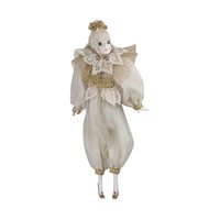 Vintage Cream and Gold Harlequin Doll, Porcelain Head and Limbs, 14 Inch Collectible Doll, Unique Gift for Doll Collectors