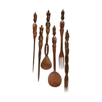 Hand Carved Tribal Wooden Utensils, African Art, Decorative Utensils, Wall Decor, Set of 6