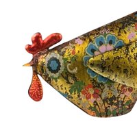 Vintage Floral Metal Rooster Figurine: Farmhouse Kitchen Decor