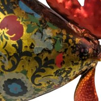 Vintage Floral Metal Rooster Figurine: Farmhouse Kitchen Decor