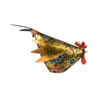 Vintage Floral Metal Rooster Figurine: Farmhouse Kitchen Decor