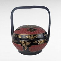 Vintage Chinese Wedding Basket, Hand Painted Red Black Gold Bamboo, Peranakan Bakul Sia Dowry Basket, Asian Home Decor