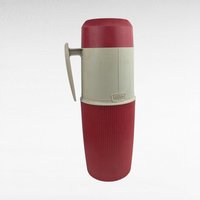 Vintage 1960s Thermos Wide Mouth Vacuum Bottle No. 6402, Quart Size Red and White Insulated Food Jar with Original Box, Classic Camping Jug