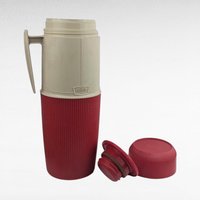 Vintage 1960s Thermos Wide Mouth Vacuum Bottle No. 6402, Quart Size Red and White Insulated Food Jar with Original Box, Classic Camping Jug