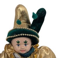 Vintage Little Irish Jester Doll, Porcelain Head Hands Feet, 9.25 Inch Height, Collectible Irish Decor, Whimsical Shelf Display
