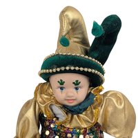 Vintage Little Irish Jester Doll, Porcelain Head Hands Feet, 9.25 Inch Height, Collectible Irish Decor, Whimsical Shelf Display