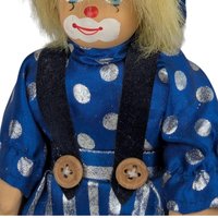 Small Clown Doll, Porcelain Face and Limbs, Blue Polka Dot Outfit, Collectible Display Doll, Whimsical Home Decor, Gift for Clown Lovers