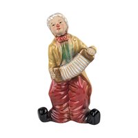 Vintage Accordion Playing Clown Figurine, Ceramic Musical Instrument Clown, Collectible Figurine, 6.5"
