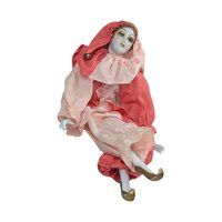 Vintage Posable Jester Doll, 13.5 Inch Porcelain Clown Figure, Display or Gift for Collector, Whimsical Home Decor