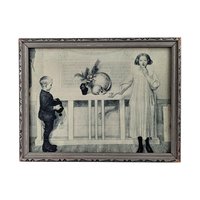 Vintage Swedish Mourning Print, Framed Art, Children, Symbolic Art, Antique Decor, Small Wall Art, Unique Gift, Historical Print