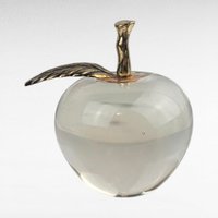 Vintage Clear Glass Apple Paperweight with Brass Stem, Crystal Art Glass Fruit, Teacher Appreciation Gift, Home Office Desk Decor