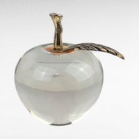Vintage Clear Glass Apple Paperweight with Brass Stem, Crystal Art Glass Fruit, Teacher Appreciation Gift, Home Office Desk Decor