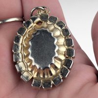 Vintage Black/Gray Glass Pendant, Aurora Borealis Rhinestone Halo, Mid Century Necklace, Dark Victorian Gothic Glam