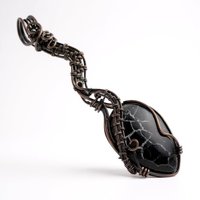 Handmade Septarian Pendant, Copper Wire Wrapped Gemstone Jewelry, Unique Gift for Women, Oxidized Copper Pendant, Black and Tan Septarian