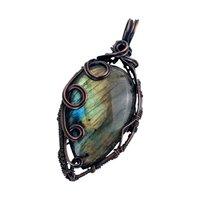 Handmade Labradorite Pendant | Copper Wire Wrapped | Green, Blue & Yellow Hues | 2.5" | Unique Gift
