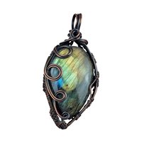 Handmade Labradorite Pendant | Copper Wire Wrapped | Green, Blue & Yellow Hues | 2.5" | Unique Gift