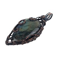 Handmade Labradorite Pendant | Copper Wire Wrapped | Green, Blue & Yellow Hues | 2.5" | Unique Gift