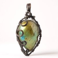 Handmade Labradorite Pendant | Copper Wire Wrapped | Green, Blue & Yellow Hues | 2.5" | Unique Gift