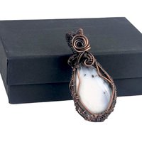 Copper Wire Wrapped Dendritic Opal Pendant | Unique Artisan Jewelry | Handmade Natural Stone Necklace | Bohemian Style Gift for Her