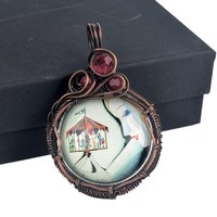 Copper Wire Wrapped Necklace with Female and Carousel Design | Unique Artisan Jewelry | Handmade Statement Piece | Whimsical Fashion