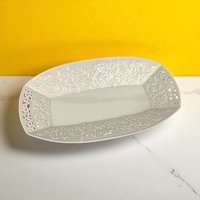 Lenox Jasmine Serving Tray | Large Oblong Platter | Cream Ceramic with Reticulated Design | Vintage Servingware | Home Decor