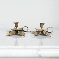 Vintage Brass Candlesticks | Leaf Candle Holders | Made in India | Boho Decor | Brass Decor