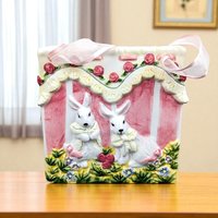 Vintage Ceramic Easter Bunny Bag: Pink Striped Basket Decor