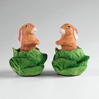 Vintage Bunny Figurines, Pair of Bunnies in Lettuce, Ceramic Bunnies, Easter Decor, Spring Decor, Collectible Figurines