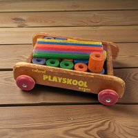 Vintage Playskool Colorol Wagon with Blocks | Wooden Pull Toy | Classic Toy | 1950s Toy | Educational Toy