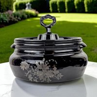 Vintage L.E. Smith Mt. Pleasant Black Glass Bean Pot with Lid | Black Amethyst Glassware |  Collectible Kitchenware | Serving Dish
