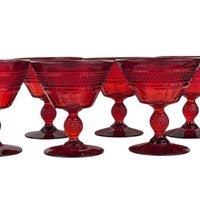 Set of 6 Vintage Viking Glass Mt. Vernon Pineapple Stem Ruby Red Sherbet Glasses | Elegant Glassware | Dessert Glasses | Collectible Glass