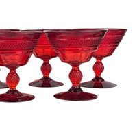 Set of 6 Vintage Viking Glass Mt. Vernon Pineapple Stem Ruby Red Sherbet Glasses | Elegant Glassware | Dessert Glasses | Collectible Glass
