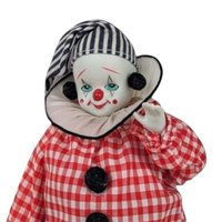 Vintage Clown Doll with Plaid and Stripes | Collectible Clown Doll | Whimsical Doll | Toy Collector | 9-inch Doll