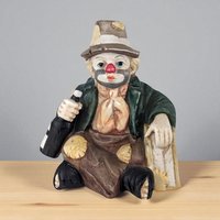 Vintage Hobo Clown Music Box, Ceramic Clown with Bottle and Suitcase, Slow Music, Collectible Clown Figurine, Gift for Collector